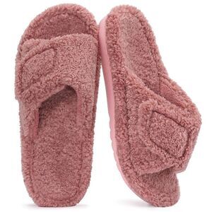 Fuzzy Orthopedic Arch Support Slippers Comfy Plush House Shoes Pink Size 6.5-7
